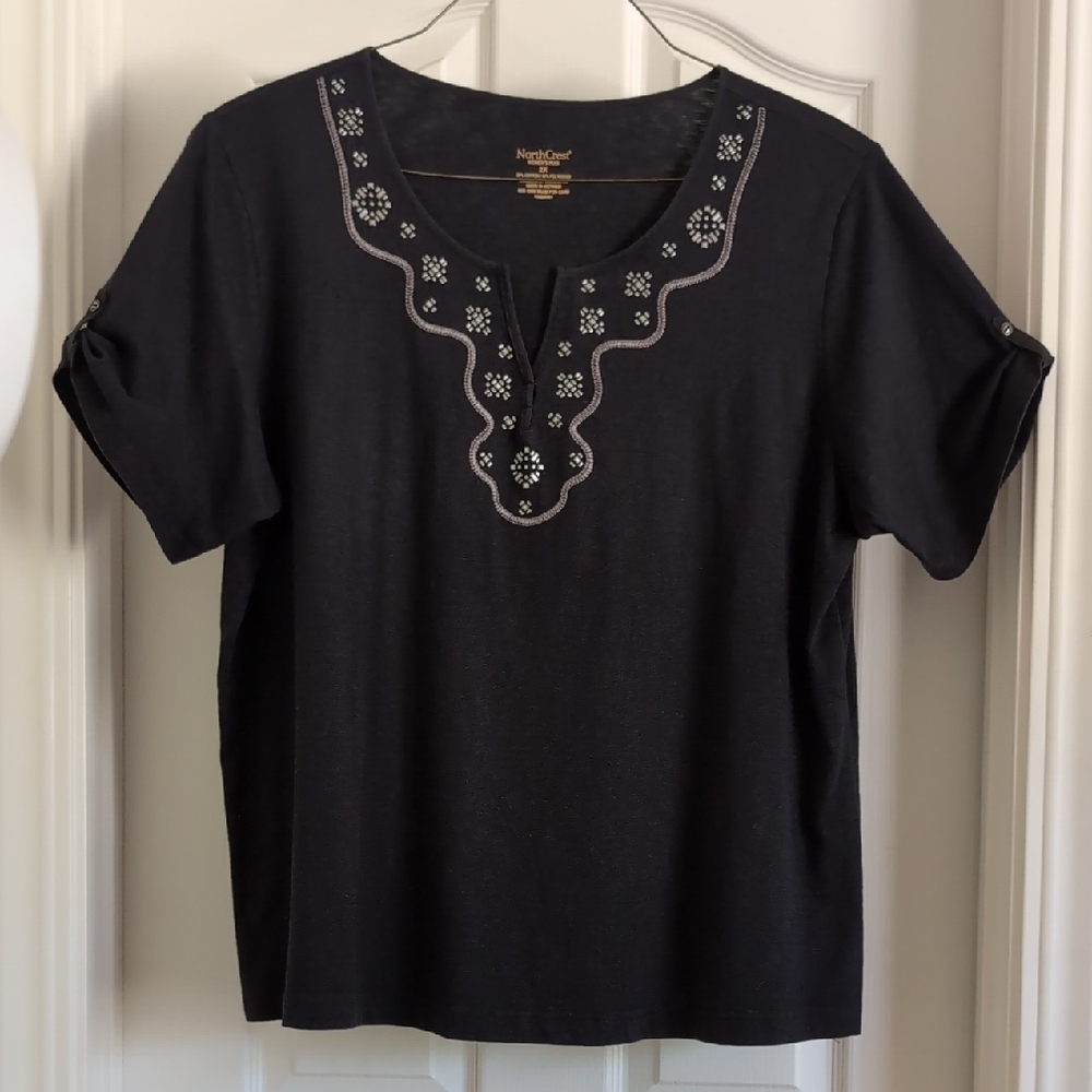 Northcrest Women's Plus Black Short Sleeve Sz2X EUC